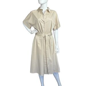Brooks Brothers Shirtdress Womens Size 12 Beige khaki Short Dolman Sleeve Belted
